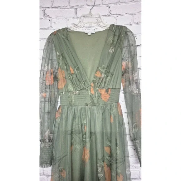 Baltic Born Layla Tulle Maxi Sage Green Floral Mesh Maxi Dress Medium - Picture 3 of 12